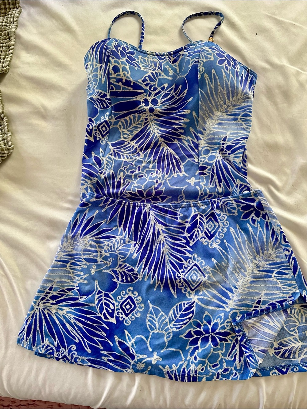 Blue Floral Women’s 2-Piece Swimsuit with Skirt